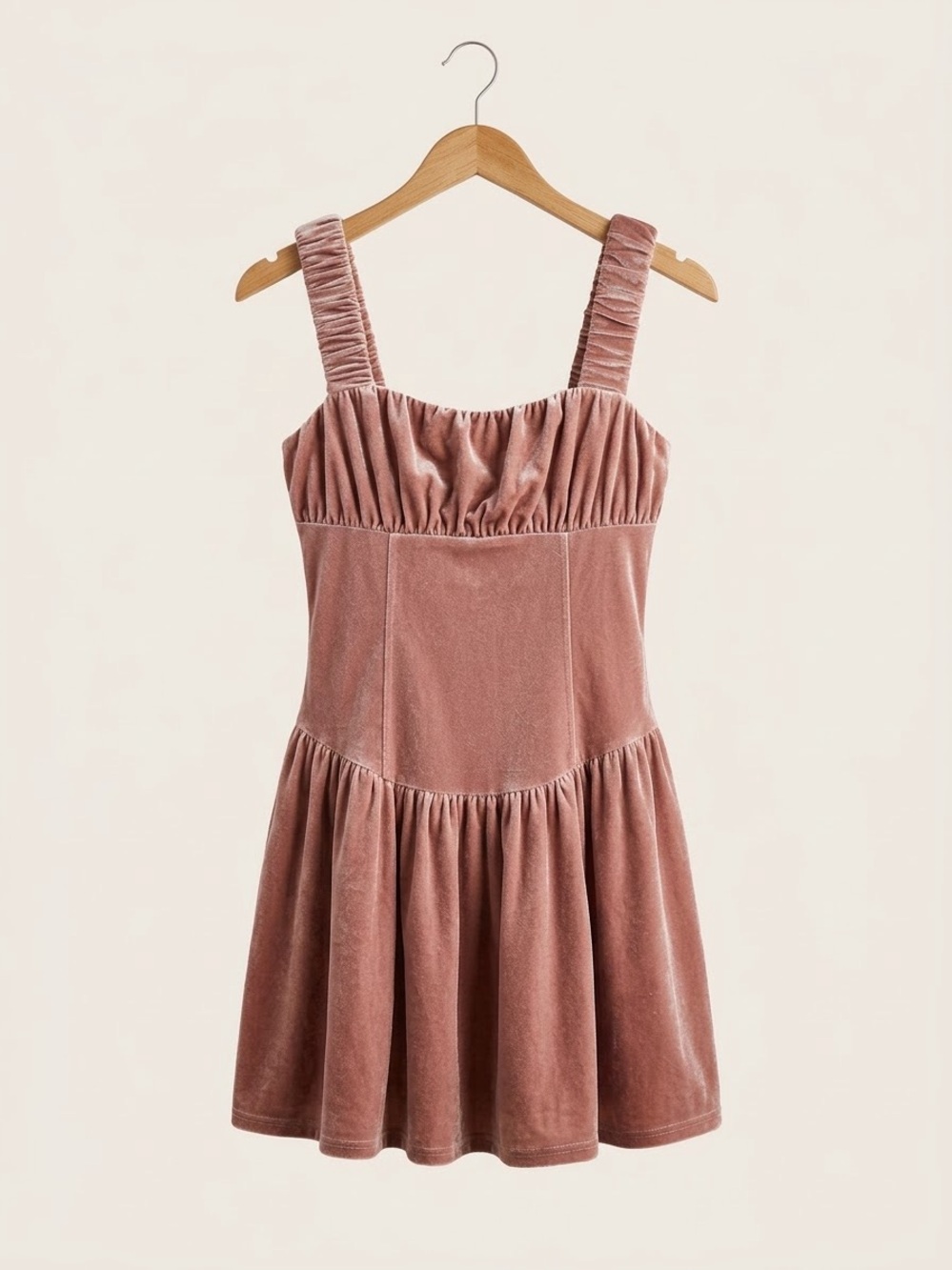 LOVELO / Boutique / Velvet Ruched Strap Mini Dress - Mauve Pink/ NWT / 17-ptp